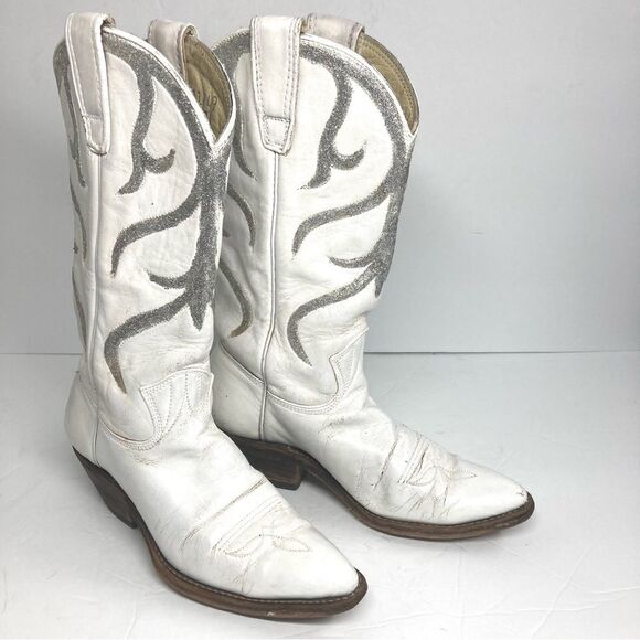 Vintage 1977 Stewart Boots Western White Cowboy Boots Sz 5...